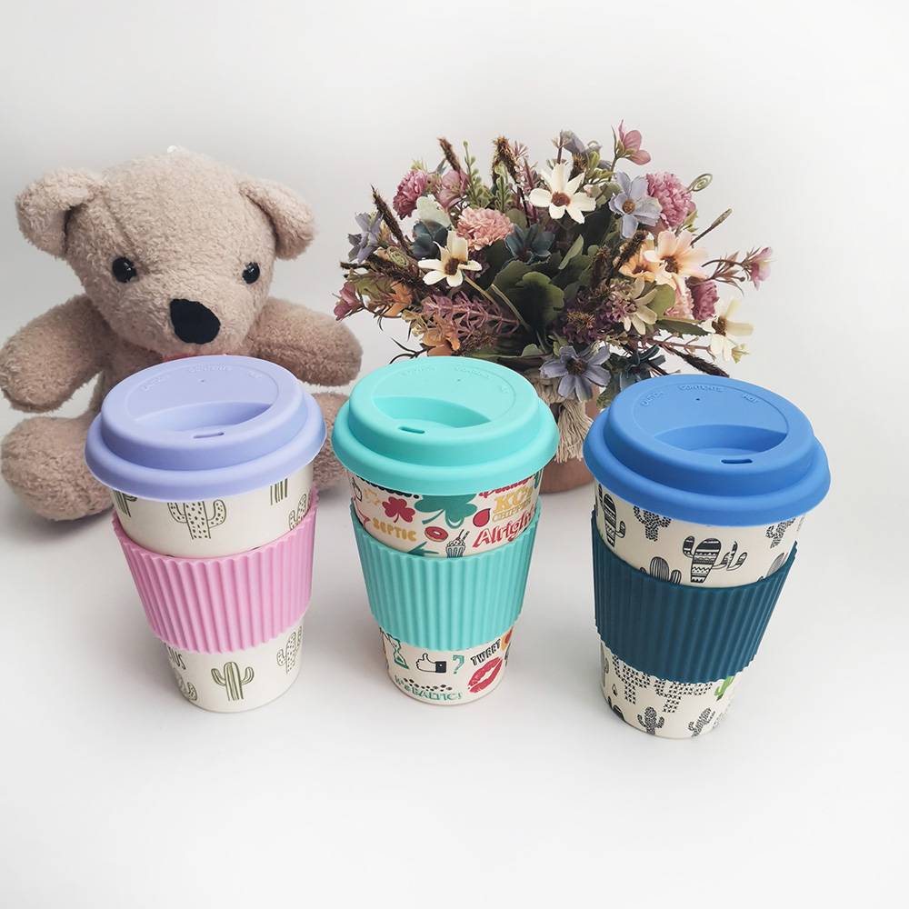 뚜껑이 있는 무독성 디자인 400ML 멜라민/대나무 섬유 커피 컵